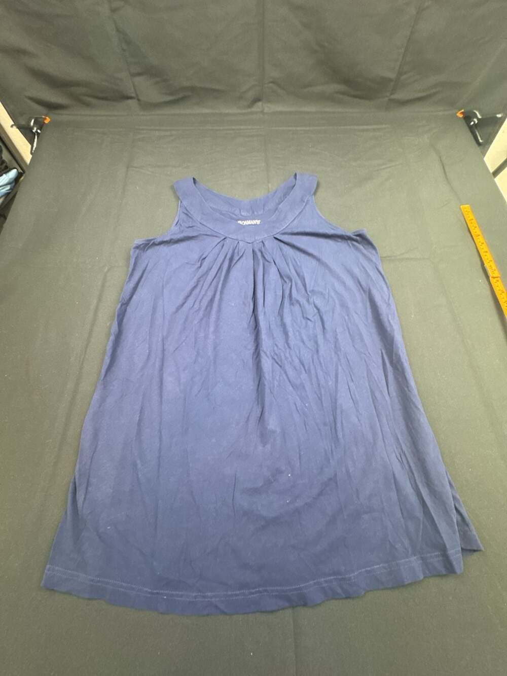 Roaman's Tank Top Size 18/20 Blue Shirred V-Neck Sleeveless Blouse